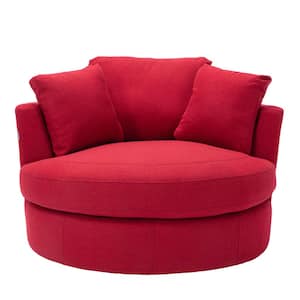 Arm Chairs Tufted Swivel Barrel Chairs in Red Linen