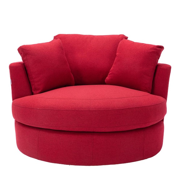 LUCKY ONE Arm Chairs Tufted Swivel Barrel Chairs in Red Linen