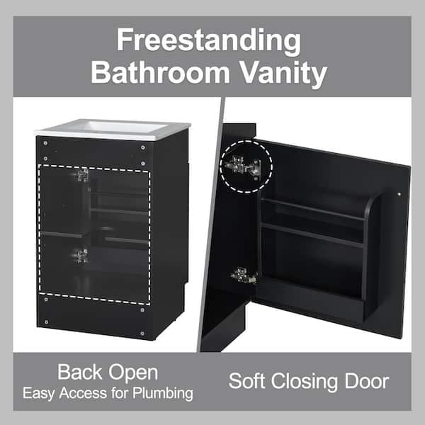 Sheffield Modern 20 in. Bathroom Black Bath Vanity with White Ceramic Sink Top, Cabinet, Shelves