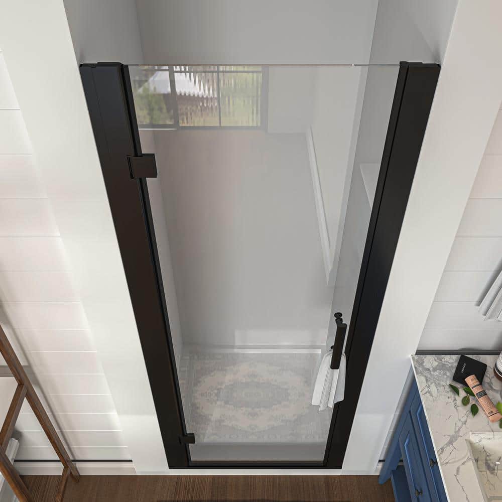 Matte Black Frameless Pivot Shower Door with Clear Glass