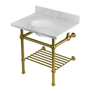 Templeton 30 in. Marble Console Sink with Brass Legs in Carrara Marble Brushed Brass