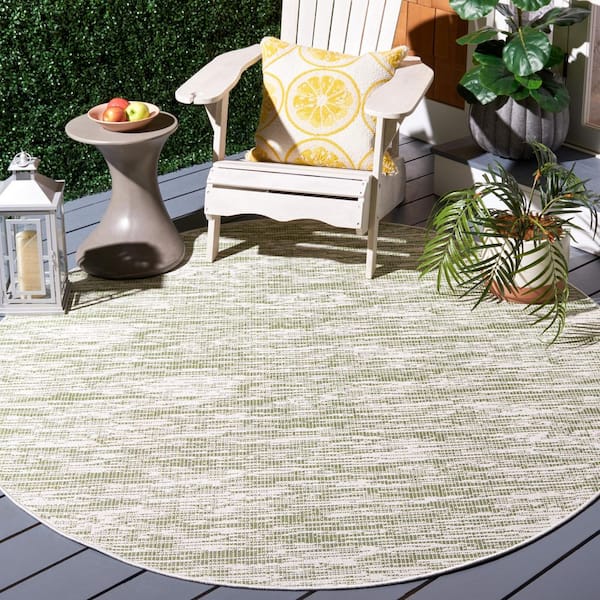 Hampton Green/Beige 6 ft. x 6 ft. Abstract Distressed Indoor/Outdoor Round Area Rug