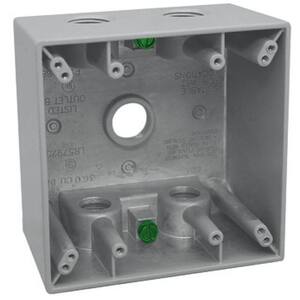 2-Gang Metal Weatherproof Deep Electrical Outlet Box with (5) 1 inch Holes, Gray