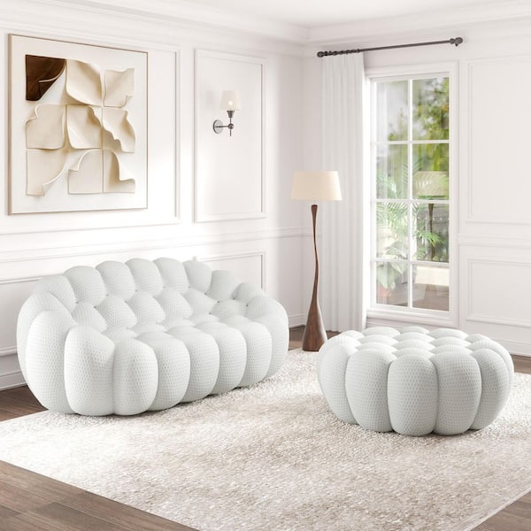 (2-Piece) Bubble Armless Couch, 78 in. Mesh Fabric Curved Modular Sectional Sofa Living Room Set in Gray