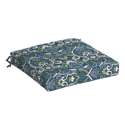 21 in. x 21 in. Sapphire Aurora Blue Damask Square Outdoor Seat Cushion