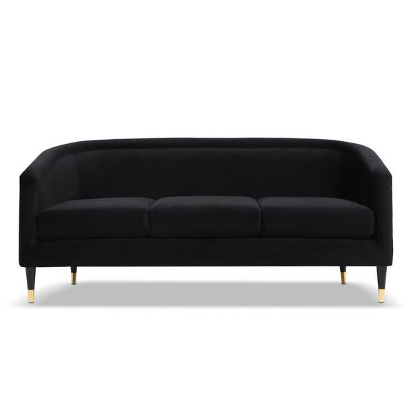 Jennifer Taylor Avri 72.5 in. Black Velvet 3-Seater Tuxedo Sofa with Removable Cushions
