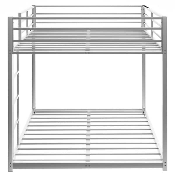 Full Over Full Metal Bunk Bed, Low Bunk Bed with Ladder - Silver