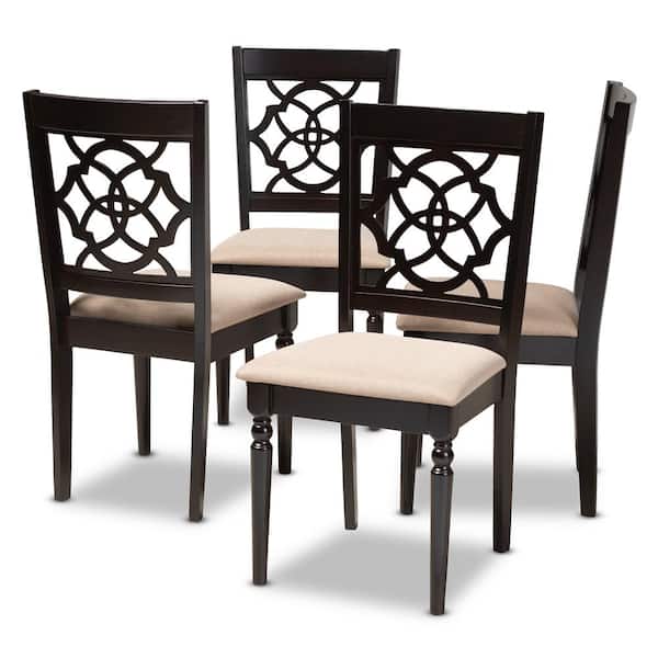 Baxton Studio Renaud Sand and Espresso Fabric Dining Chair (Set of 4)