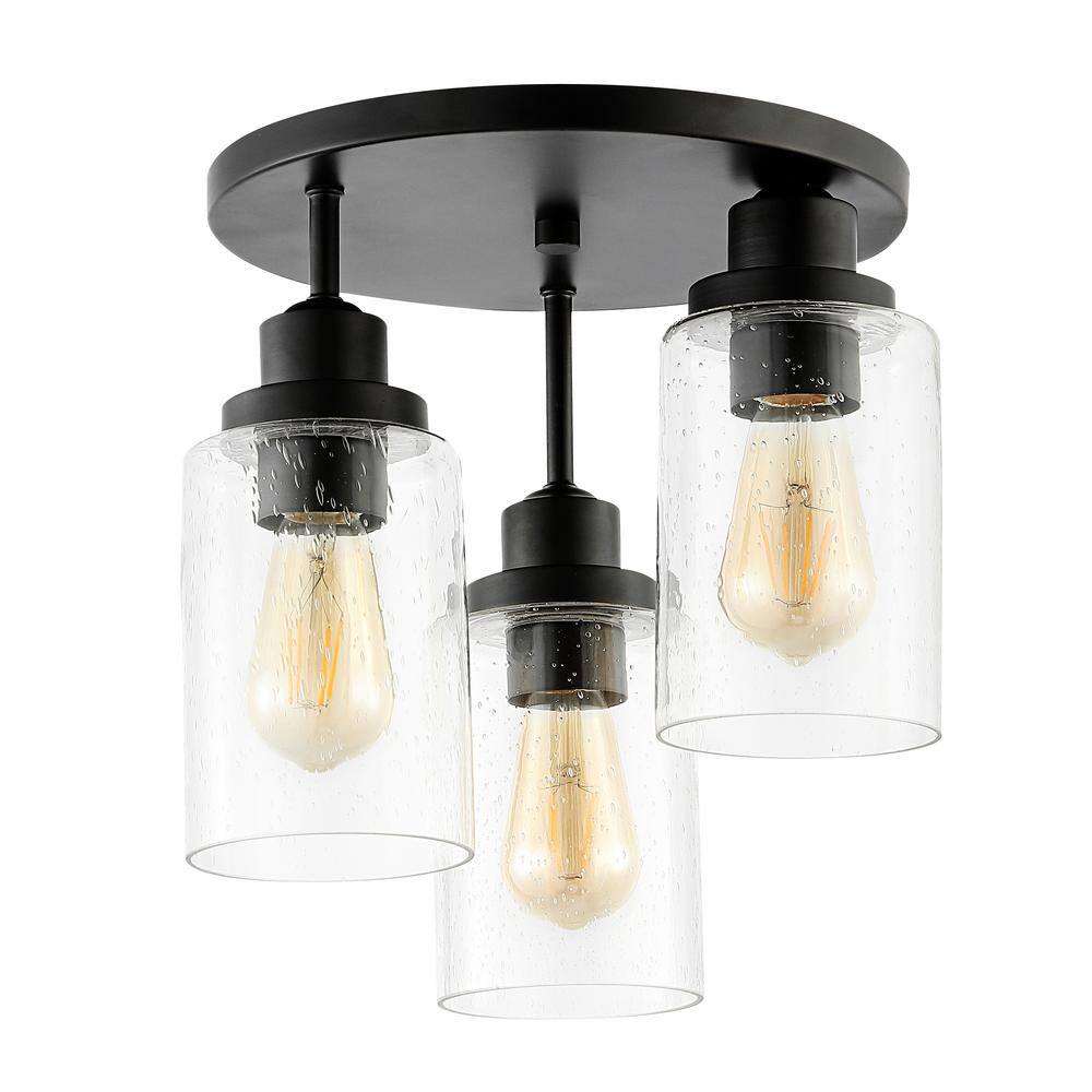 Black Iron and Seeded Glass 3-Light LED Semi Flush Mount