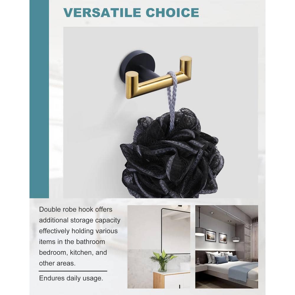 Black and Brushed Gold Stainless Steel Double Towel Hook