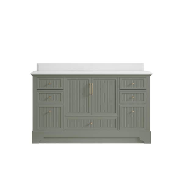 Willow Collections Alys 60 in. W x 22 in. D x 36 in. H Single Sink Bath Vanity in Evergreen with 1.5" White Quartz Top