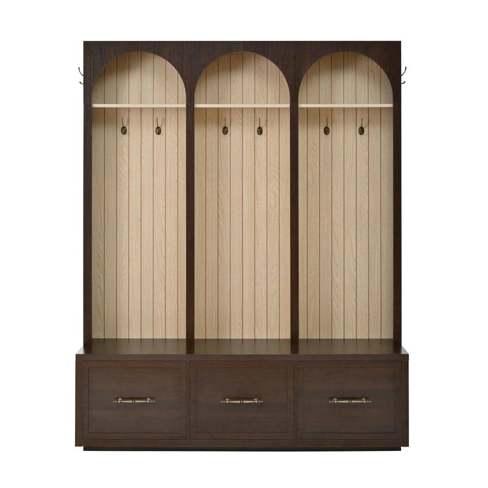 AP-Foyer Farmhouse Dark Walnut Hall Tree with 8 Hooks & 3 Drawers, Wooden Rustic Entryway Organizer with Open Storage price history on PriceWatchPro