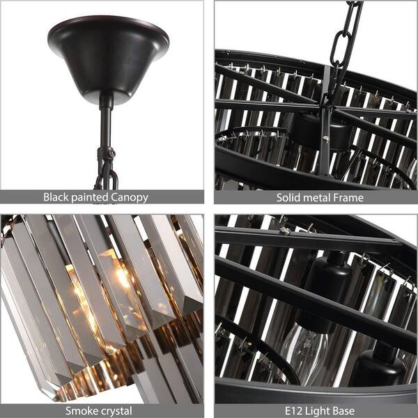 Modern Chandelier Black Metal Paint Crystal Pendants