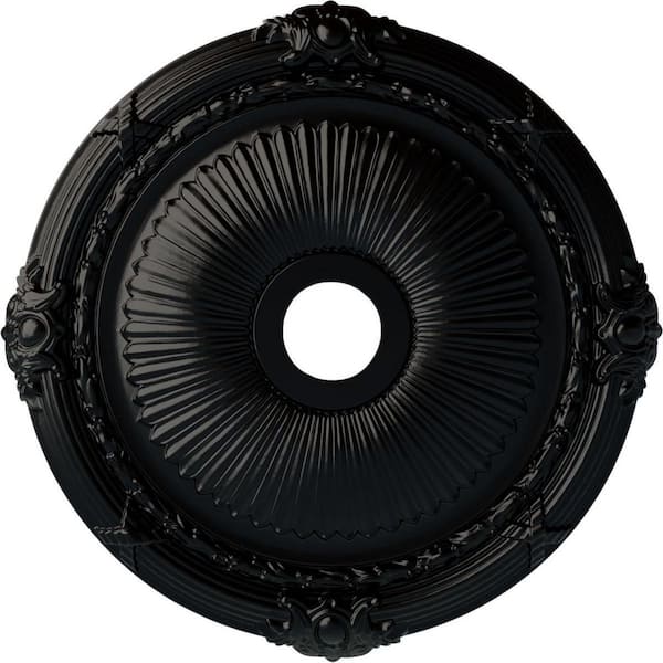 Ekena Millwork 2-1/4" x 27-1/2" x 27-1/2" Polyurethane Heaton Ceiling Medallion, Hand-Painted Jet Black