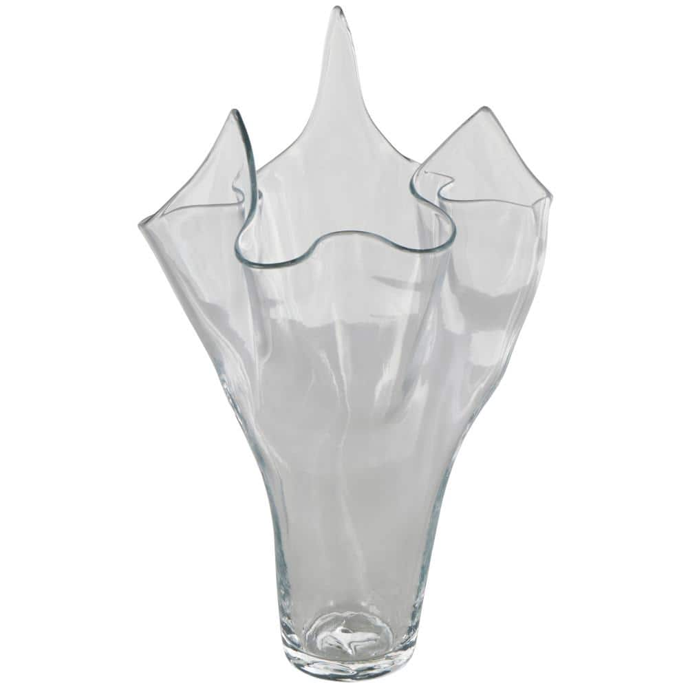 Litton Lane Clear Tulip Inspired Glass Floral Decorative Vase with Wavy Opening