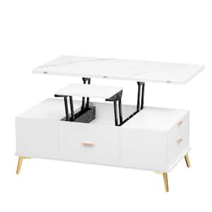White Modern Lift Top 47.2 in. Rectangle MDF Coffee Table with Power Hydraulic Lifting Frame, Open Shelves and Drawers