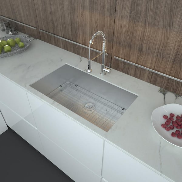 Staykiwi 32 in. Undermount Single Bowl 18-Gauge Brushed Nickel Stainless Steel Kitchen Sink with Bottom Grids