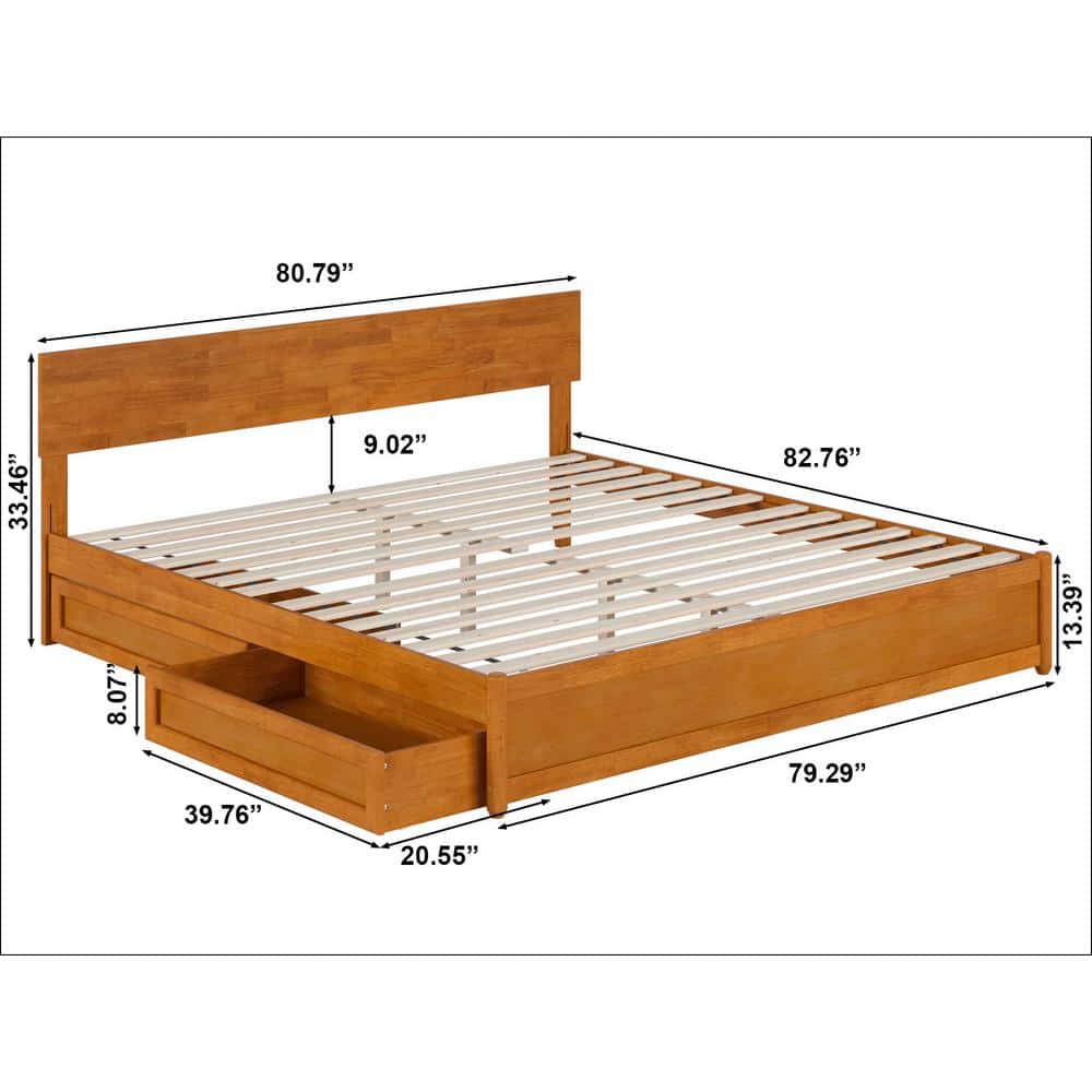 Wesley King Light Toffee Wood Platform Bed with Storage Drawers