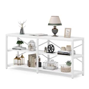 Turrella 70.9 in. White Extra Long Rectangle Wood Console Table, Sofa Table Behind Couch Table with Storage Shelves