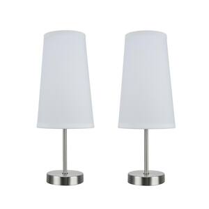 14-1/4 in. Satin Nickel Candlestick Table Lamp with Hardback Empire Lamp Shade in White (2-Pack)