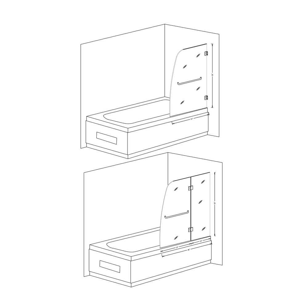 Pacific Frameless Hinged Tub Door in Brushed Nickel and Glass