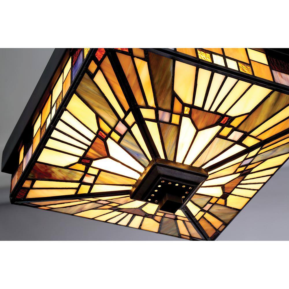 Valiant Bronze 11'' Square Tiffany Glass Flush Mount