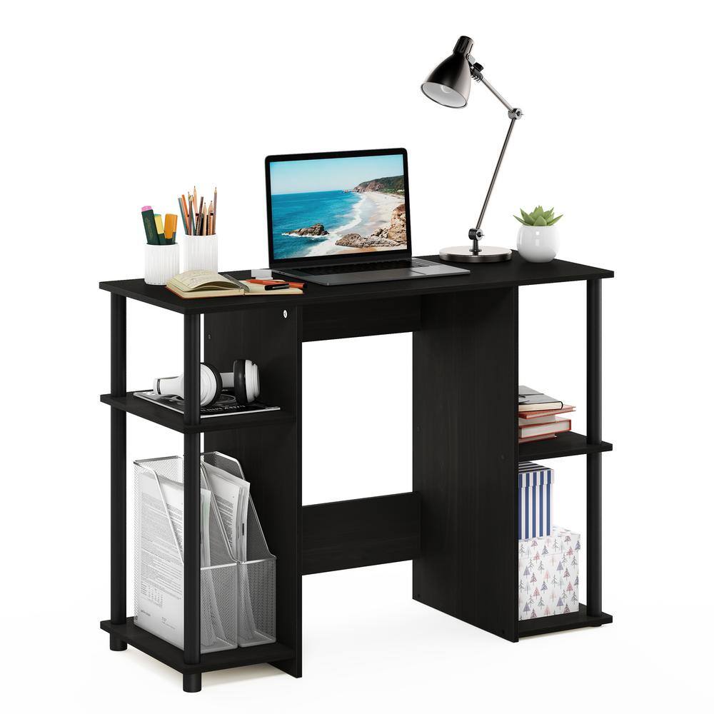Espresso Compact Wood Computer Desk with Storage Shelves