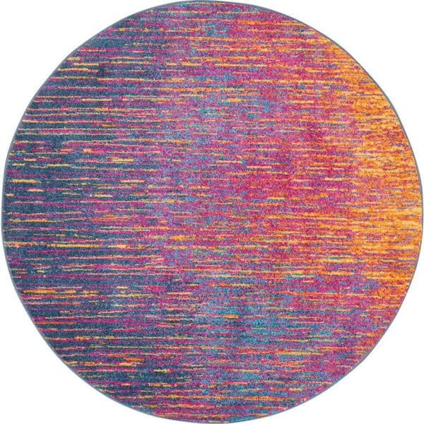 Nourison Passion Multicolor 4 ft. x 4 ft. Abstract Geometric Contemporary Round Area Rug