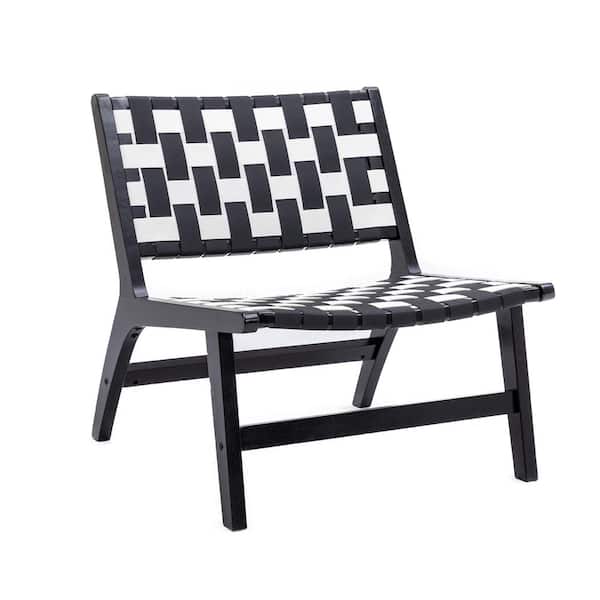 myhomore Wood Outdoor Solid Black White Frame Chair with Wool Carpet