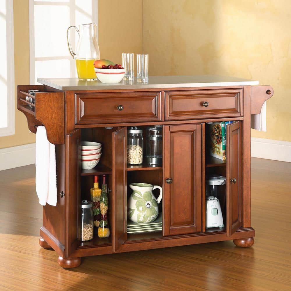 Classic Cherry Alexandria Kitchen Island with Stainless Steel Top