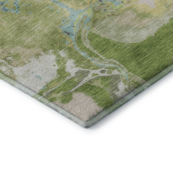Mayfield Premium Machine Washable Abstract AMF1005 Green 2 ft. 3 in. x 7 ft. 6 in. Runner Rug