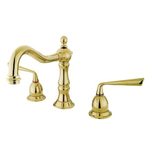 Silver Sage 2-Handle 8 in. Widespread Bathroom Faucets with Brass Pop-Up in Polished Brass