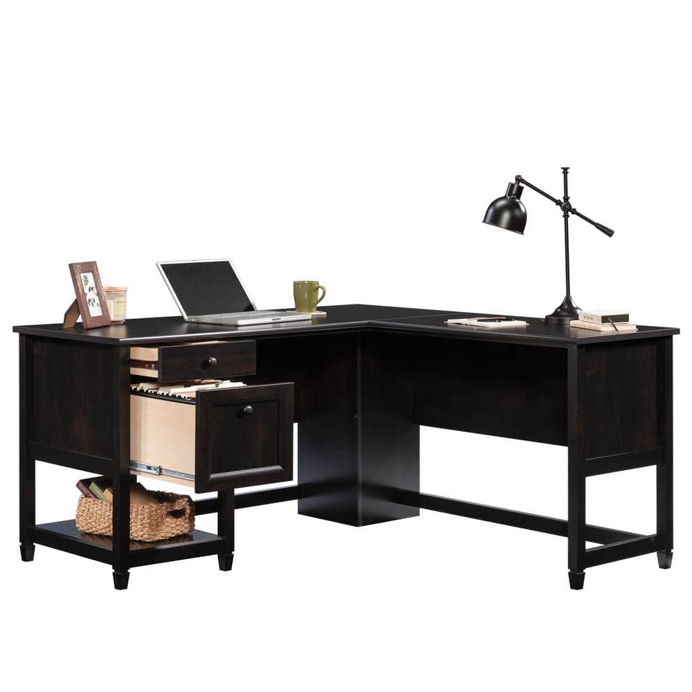 Estate Black L-Shaped Computer Desk with Drawer and Filing Cabinet
