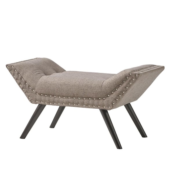 Noble House Rosalynn Granite Tufted Fabric Ottoman/Bench