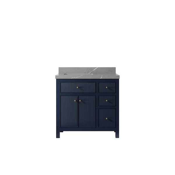 Willow Collections Sonoma 36 in. W x 22 in. D x 36 in. H Left Offset Sink Bath Vanity in Navy Blue with 2 in. Piatra Quartz Top