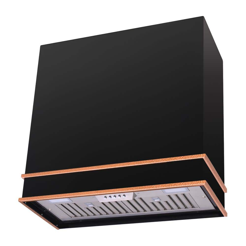 Akicon 30 in. 600 CFM Ducted Wall Mount Range Hood with Push Control, LED Lights and Charcoal Filter, in Black with Copper