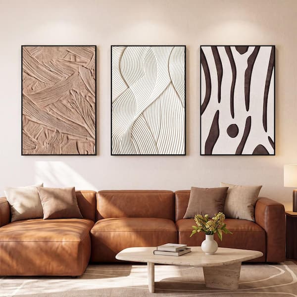 GiltVein 3-Panel Abstract Natural Sandstone Canvas Floater Frame Wall Art, Art Print 23.64 in. x 35.46 in.