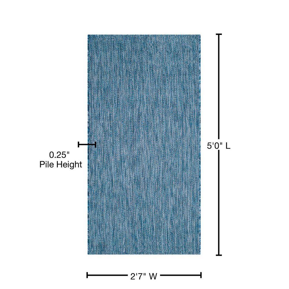 Navy Rectangular Synthetic Easy-Care Indoor/Outdoor Rug, 2'7" x 5'