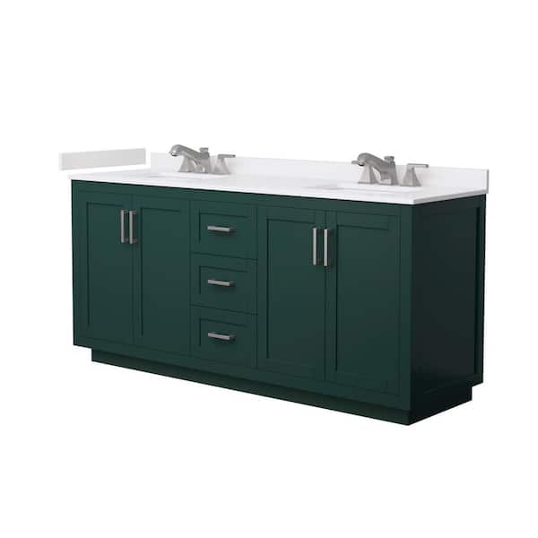 Miranda 72 in. Double Freestanding Green Bath Vanity with White Cultured Marble Top Assembled