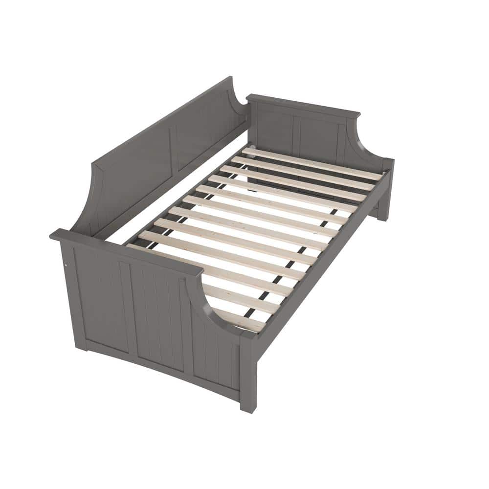 Gray Twin Solid Wood Daybed with Slats and Drawer