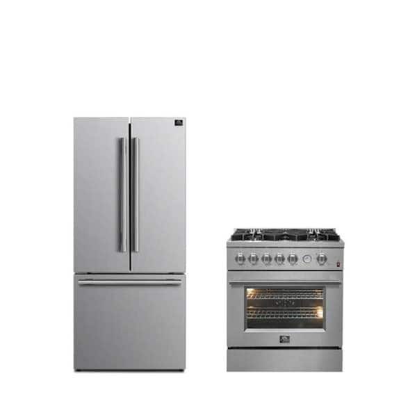 Forno 2-Pieces Bundle -Giovanni 30 in. Gas Range Stainless Steel Gallipoli 30 in. French Door Refrigerator with Bottom Freezer
