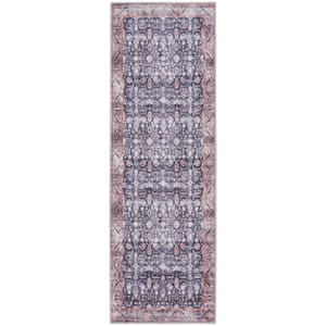 Machine Washable Brilliance Navy/Ivory 2 ft. x 6 ft. Floral Traditional Kitchen Runner Area Rug