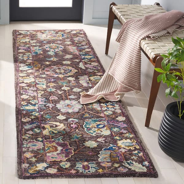Blossom 2 ft. x 8 ft. Charcoal/Lavender Border Aztec Runner Rug