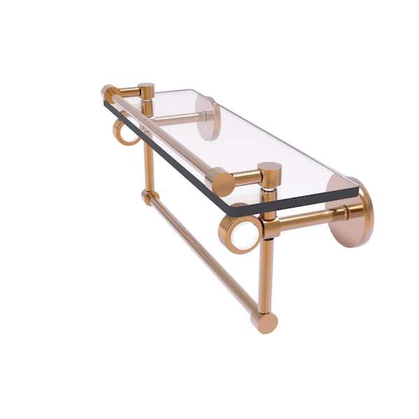 Allied Brass Clearview 16 in. W x 6.7 in. H x 5.8 D Glass Rectangular Shelf in Brushed Bronze with Towel Bar and Groovy Accents