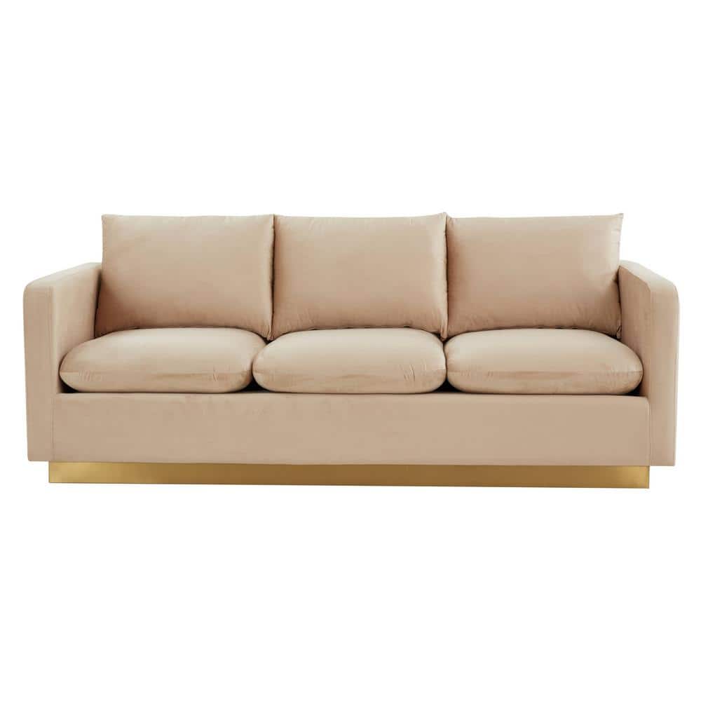 Beige Tufted Velvet Lawson Sofa with Removable Cushions