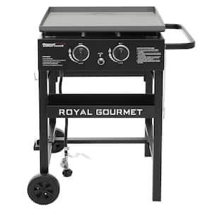 2 Burner Propane Gas Grill Griddle with Fixed Side Tables