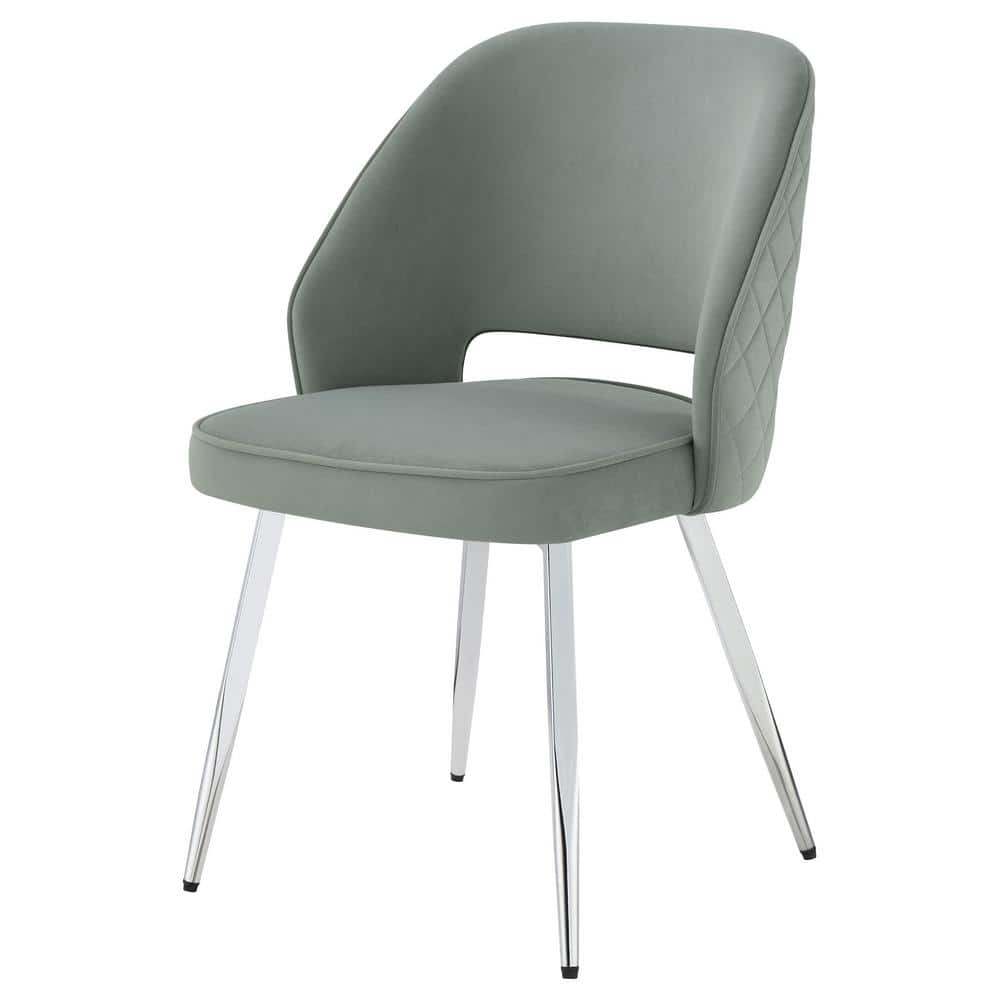 Gray Velvet Upholstered Side Chair with Chrome Legs