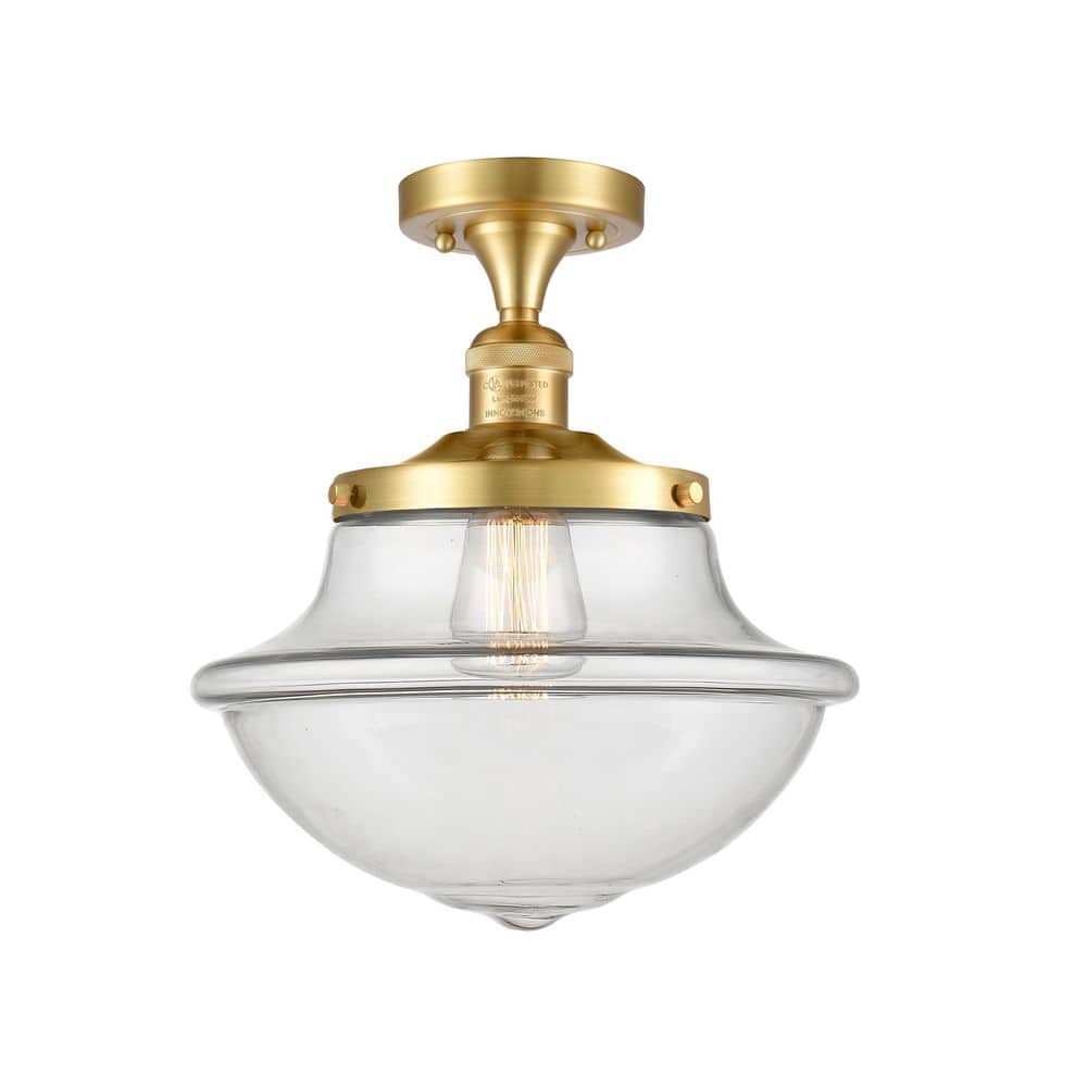 Oxford 11.75 in. 1-Light Satin Gold Traditional Semi-Flush Mount with Clear Glass Shade price history on PriceWatchPro