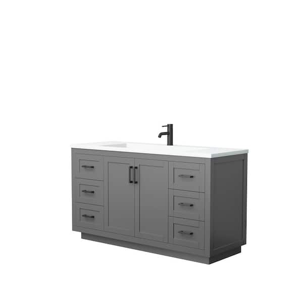 Wyndham Collection Miranda 60 in. W Single Bath Vanity in Dark Gray with Solid Surface Vanity Top in White with White Basin