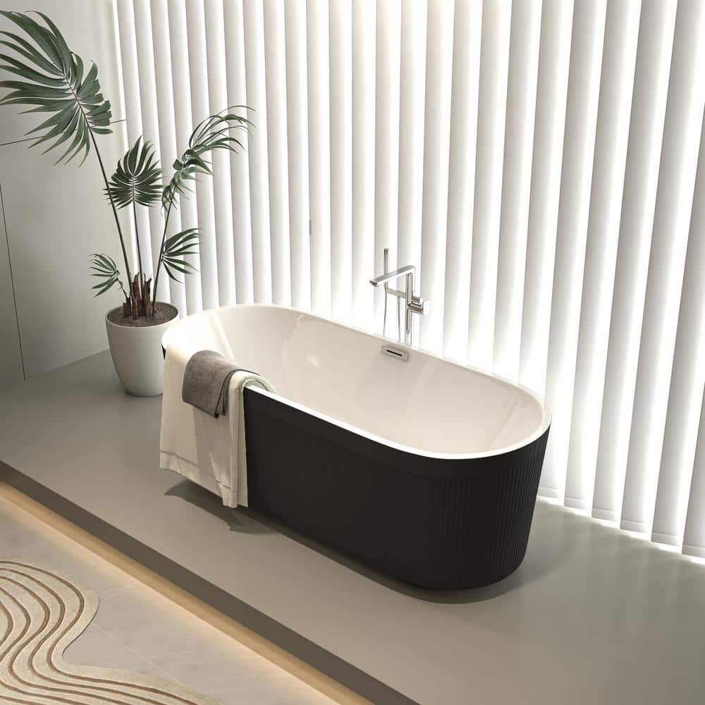 59-Inch Black and White Acrylic Freestanding Double Slipper Bathtub